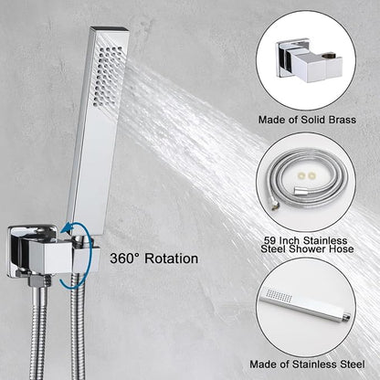Shower Faucet Set Polished Chrome Rainfall 8 Inch Shower Head and Handle Set Bathroom Rain Shower System Wall Mounted Shower Fixture Include Shower Valve and Trim Kit
