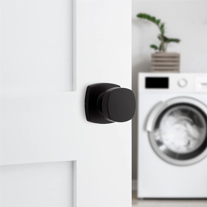 Kwikset Arroyo Knob Interior Passage Door Knob, Handle For Closet and Hallway Doors, Non-Locking Doorknob in Matte Black, with Microban Protection