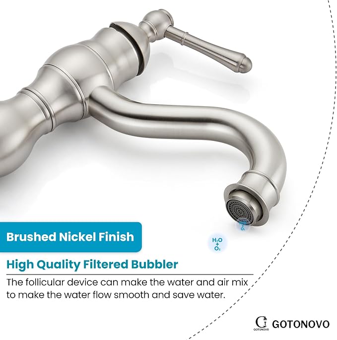 gotonovo Bathroom Faucet 1 Hole Vintage,Brushed Nickel,7.1” Spout Reach | Bathroom Sink Faucet for 1 or 3 Hole Single Handle,Deck Plate,360° Swivel Spout,Pop Up Drain,cUPC Supply Hoses,for Vanity RV