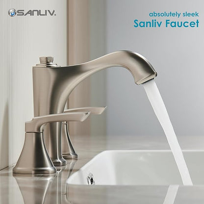 Brushed Nickel Bathroom Faucet 3 Hole, 8-Inch Widespread Bathroom Faucet, 2 Handle Bathroom Sink Faucet, Drain Assembly, Brushed Nickel