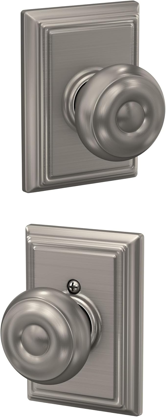 Schlage F10 GEO 619 ADD Georgian Door Knob with Addison Trim, Hall & Closet Passage Lock, Satin Nickel