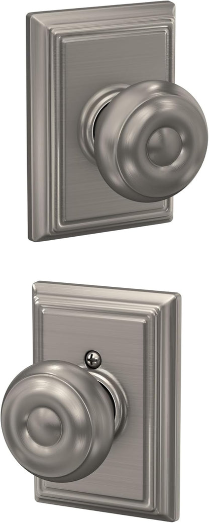 Schlage F10 GEO 619 ADD Georgian Door Knob with Addison Trim, Hall & Closet Passage Lock, Satin Nickel