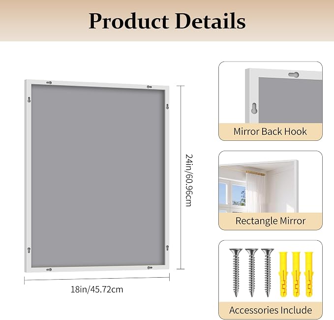 COFENY Silver Bathroom Mirror for Wall, 18x24 Inch Rectangle Mirror with Metal Frame, Modern Vanity Mirrors for Bathroom Living Room, Entryway Hangs Horizontal or Vertical