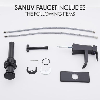 Black Waterfall Bathroom Faucet, One-Handle Bathroom Faucets for Sink 1 or 3 Hole, Matte Black Vanity Faucet, Single Hole Restroom Sink Faucet with Pop Up Drain