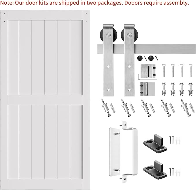 SMARTSTANDARD 40" x 84" White Sliding Barn Door with 7FT Silver Hardware | Pre-Drilled Ready to Assemble, Waterproof PVC Coating, H-Frame