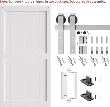 SMARTSTANDARD 40" x 84" White Sliding Barn Door with 7FT Silver Hardware | Pre-Drilled Ready to Assemble, Waterproof PVC Coating, H-Frame