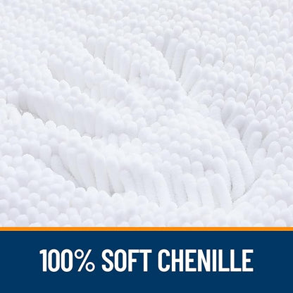 OLANLY Toilet Rugs U-Shaped 24x24, Soft Absorbent Chenille Contour Rugs | White, Quick-Drying Rubber Backing, Machine Washable Non-Slip Shaggy Bathroom Mat for Toilet, Home Decor Accessories