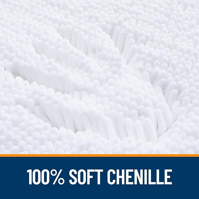 OLANLY Toilet Rugs U-Shaped 20x20, Soft Absorbent Chenille Contour Rugs | White, Quick-Drying Rubber Backing, Machine Washable Non-Slip Shaggy Bathroom Mat for Toilet, Home Decor Accessories