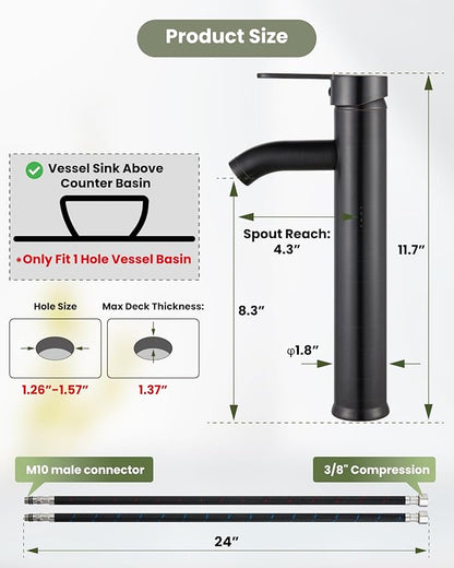 gotonovo Vessel Sink Faucet Modern Tall Bathroom Faucet Single Handle One Hole Stainless Steel Vanity Lavatory Rv Bowl Basin Mixer Tap with Supply Lines and Metal Pop Up Drain, Oil Rubbed Bronze