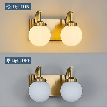 2 Lights Bathroom Vanity Light Fixtures Modern Gold Vanity Light with Milk White Glass Globe Shade Bathroom Lighting Over Mirror Wall Sconce for Bedroom Living Room Hallway