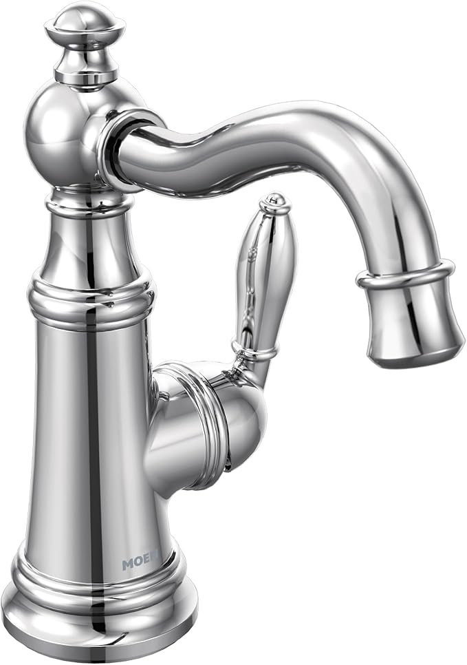 Moen S42107 Weymouth One-Handle Single Hole Traditional Bathroom Sink Faucet with Drain Assembly, Chrome