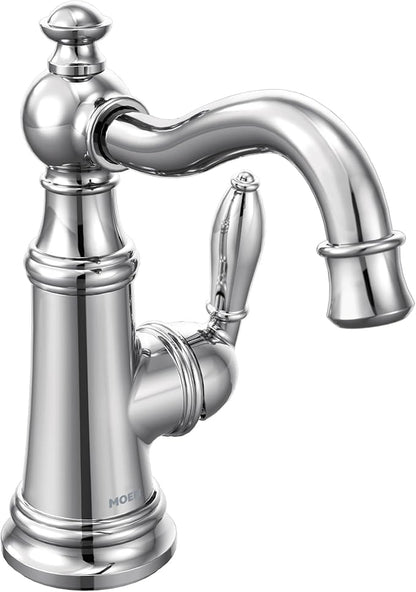 Moen S42107 Weymouth One-Handle Single Hole Traditional Bathroom Sink Faucet with Drain Assembly, Chrome