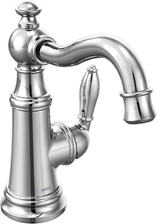 Moen S42107 Weymouth One-Handle Single Hole Traditional Bathroom Sink Faucet with Drain Assembly, Chrome