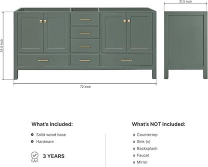 ARIEL Cambridge 72-inch Bathroom Vanity Base Cabinet,Solid Wood, 4 Soft Closing Doors, 6 Dovetail Drawers, Vintage Green