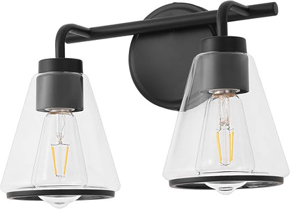 Black Bathroom Vanity Light 2 Lights Bathroom Light Fixtures Over Mirror | Vanity Lighting Fixtures with Clear Glass Shade, 14 inch Modern Vanity Lights for Bathroom, Wall Sconce Lights for Bedroom