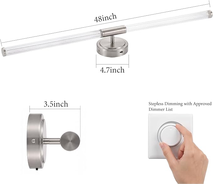 URSOLA 48" Modern LED Bathroom Light Fixtures, Brushed Nickel 3CCT Dimmable Bathroom Vanity Light Over Mirror, Bathroom Vanity Bath Bar Lights with 360° Removable Acrylic Light Tube