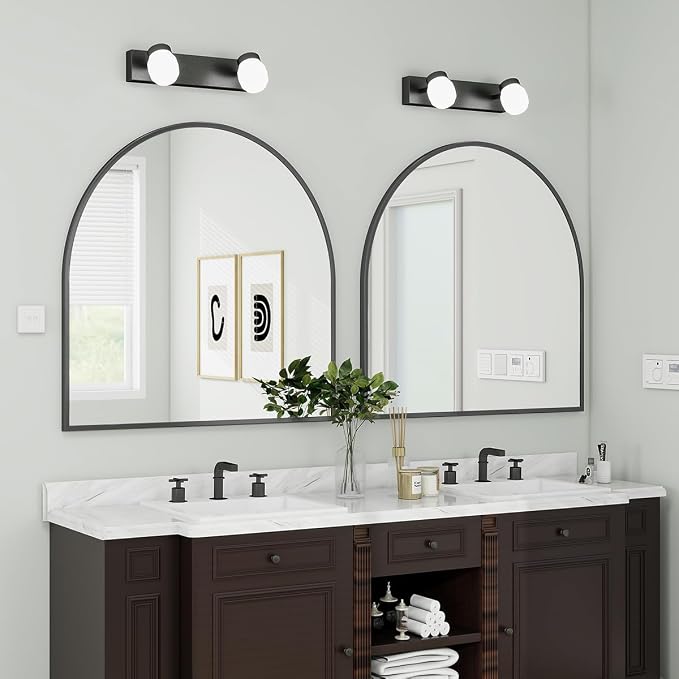 BEAUTYPEAK 31"x32" Arch Bathroom Wall Mirror, Black | Wall Mounted Vanity Metal Frame Mirror for Bedroom, Entryway, Living Room, Fireplace