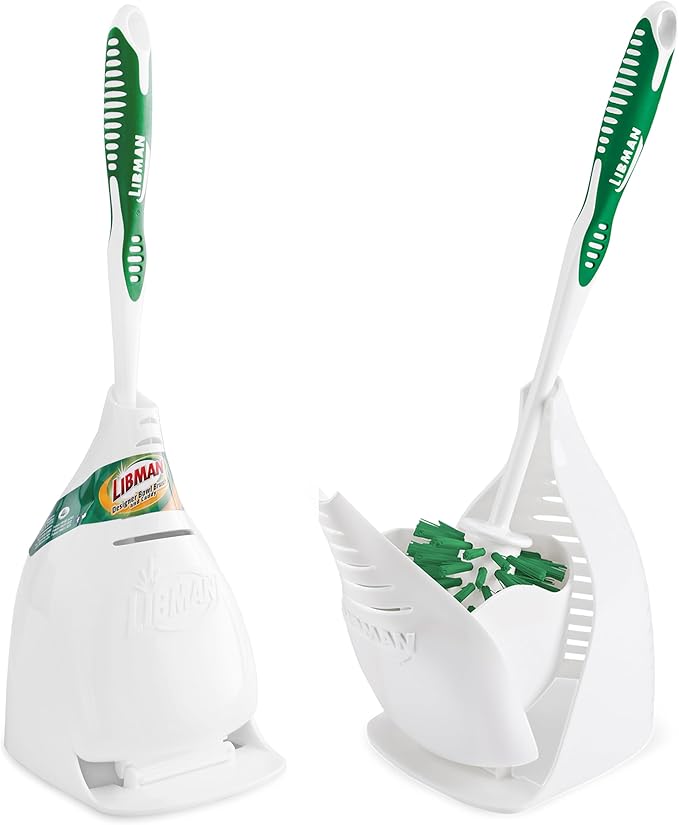 Libman Designer Bowl Brush and Caddy, Hygenic with Drying Slits, 2 Pack | Non-scratch toilet brush and holder set; hygienic caddy with drying slits.