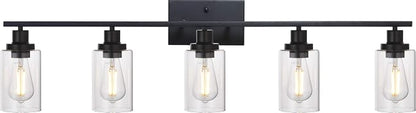 MELUCEE 40 Inches Length 5-Light Bathroom Vanity Light Fixtures Black | Industrial Wall Sconce Lighting with Clear Glass Shade for Living Room Bedroom Hallway Kitchen (Patent No.: US D963914 S)