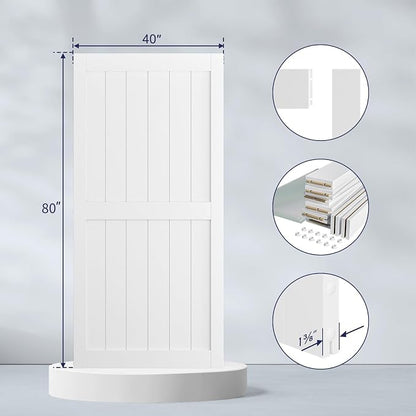 SMARTSTANDARD 40" x 80" White Sliding Barn Door with 7FT Black Hardware | Pre-Drilled Ready to Assemble, Waterproof PVC Coating, H-Frame