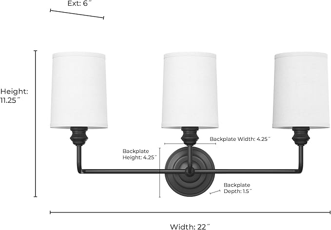 ML Lighting | Leena Collection | 99803-MB | Indoor 3 Light Vanity in Matte Black with White Fabric Shade | Elegant and Versatile Design for Any Bathroom
