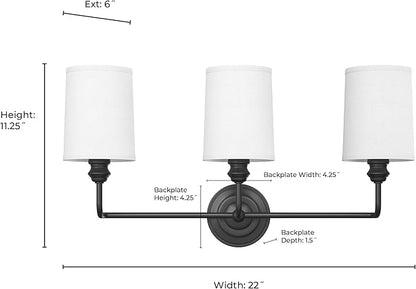 ML Lighting | Leena Collection | 99803-MB | Indoor 3 Light Vanity in Matte Black with White Fabric Shade | Elegant and Versatile Design for Any Bathroom