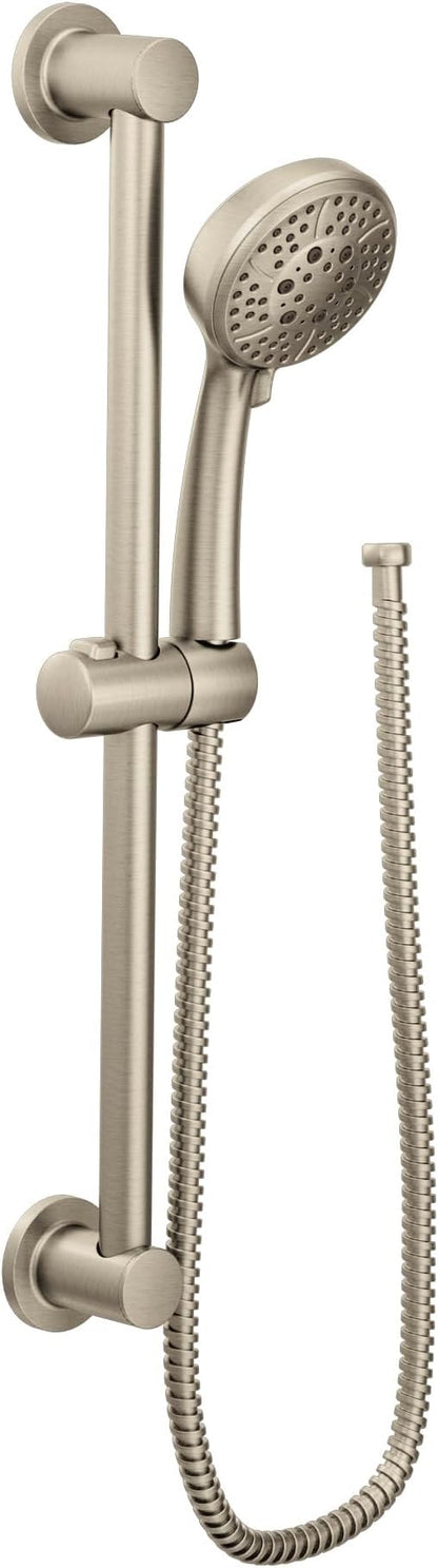 Moen Brushed Nickel Eco-Performance 4-Spray Pattern Handheld Showerhead with 69 Long Hose and 30-Inch Slide Bar, 3669EPBN