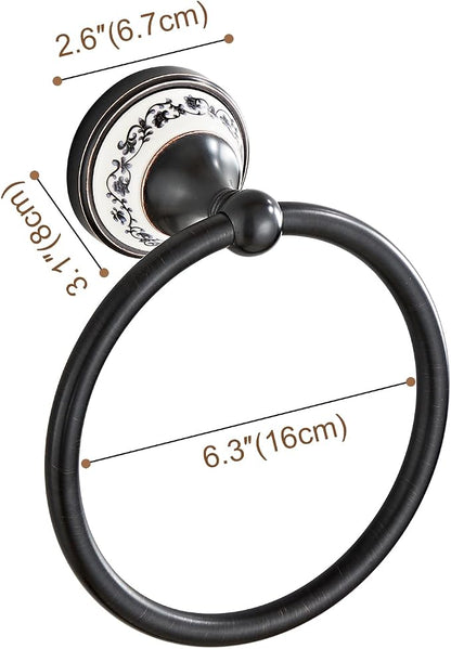 Black Towel Ring, Hand Towel Holder for Bathroom Wall | Heavy-Duty Zinc Alloy Hand Towel Racks, Screw-In Wall-Mounted for Bathroom & Kitchen YIGUANXIN