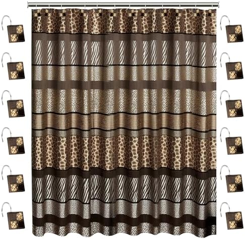 Zahari Home 13pc Safari Stripes Bathroom Shower Curtain Set Animal Print Shower Curtain & 12 Shower Curtain Hooks Luxury Southwest Shower Curtain Unique Design Rustic Shower Curtain Set