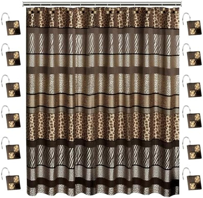 Zahari Home 13pc Safari Stripes Bathroom Shower Curtain Set Animal Print Shower Curtain & 12 Shower Curtain Hooks Luxury Southwest Shower Curtain Unique Design Rustic Shower Curtain Set