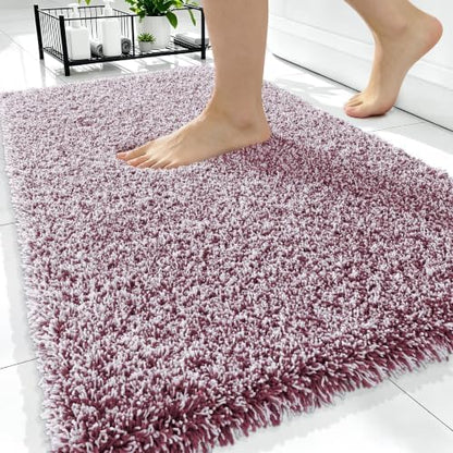 OLANLY Microfiber Bathroom Rugs 34x21, Quick Dry Mat, Burgundy and White