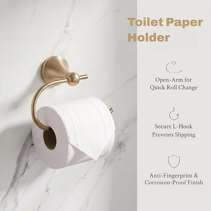 4 Piece Gold Bathroom Hardware Set - Brushed Gold Bathroom Accessories, 23.6 Inch Towel Bar | Towel Hook | Toilet Paper Holder | Hand Towel Holder (Champagne Bronze)