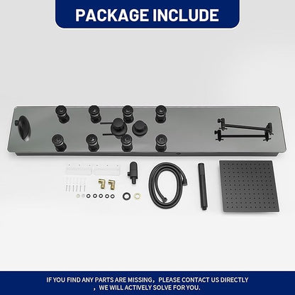 BWE Stainless Steel Shower Panel Tower System,Multi-Function Tempered Glass Shower Panel,Rainfall Shower Head Sprayer 8-Massage Jets with Tub Spout Hand Shower for Home Hotel Resort Split Type Black