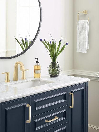 Amerock BH36022BBZ | Golden Champagne Towel Ring | 5-3/4 in (146 mm) Length Towel Holder | Mulholland | Hand Towel Holder for Bathroom Wall | Small Kitchen | Bath Accessories