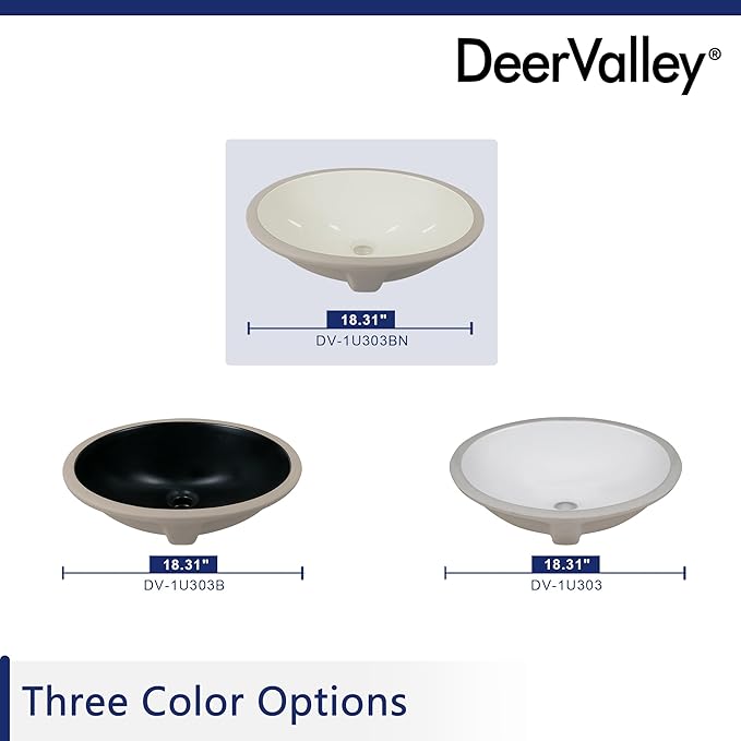 DeerValley DV-1U303BN Bone Undermount Bathroom Sink 18'' x 15'' Oval Ceramic Sink Bathroom Vessel Sink with Overflow Hole