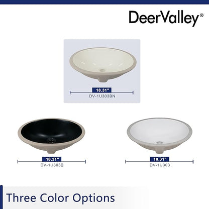 DeerValley DV-1U303BN Bone Undermount Bathroom Sink 18'' x 15'' Oval Ceramic Sink Bathroom Vessel Sink with Overflow Hole