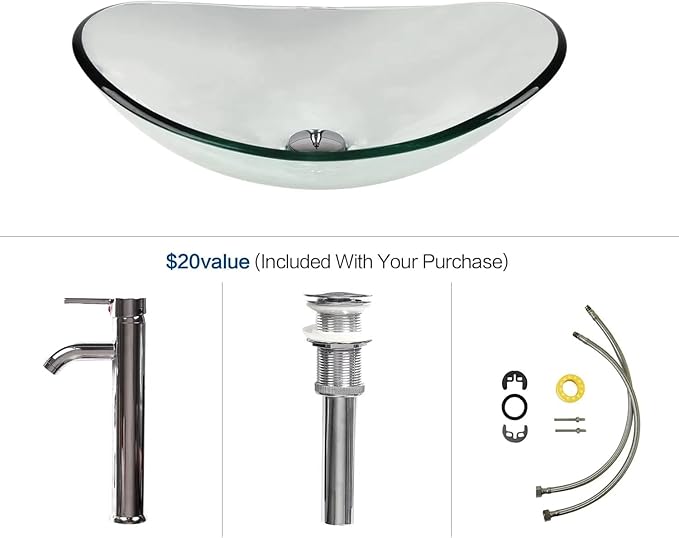 24 Inch White Bathroom Vanity with Marble Texture Top, Traditional Standing Pedestal Cabinet with Clear Boat Glass Sink