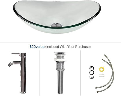 24 Inch White Bathroom Vanity with Marble Texture Top, Traditional Standing Pedestal Cabinet with Clear Boat Glass Sink