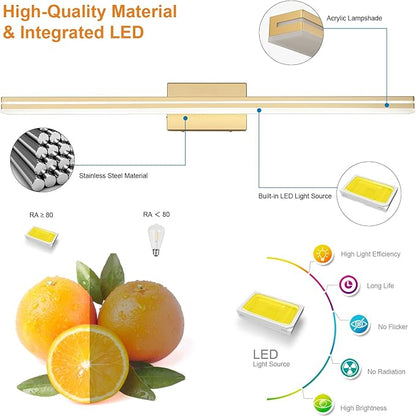SineRise LED Modern Bathroom Vanity Light Fixtures (40-Inch, 3000K/4000K/6000K, Dimmable), Gold Modern Acrylic Bathroom Wall Lighting Fixtures Over Mirror