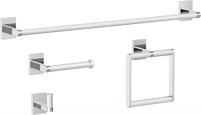 Bathroom Hardware Set 4 Piece Brushed Nickel/Brushed Gold Bathroom Accessories Set Including 24" Hand Towel Bars, Toilet Paper Holders, Towel Rings, Robe Towel Hooks (4pcs, Brushed Gold)