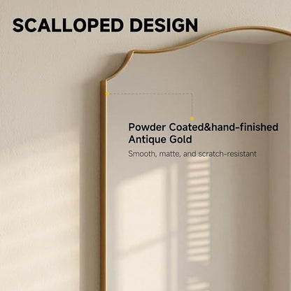 Gold Vanity Wall Mirror 36"x24", Scalloped Edge Bathroom Mirror | Rust-Proof Metal Frame, Hangs Vertically/Horizontally, Decorative Bathroom Mirror, For Vanity, Bedroom & Entryway