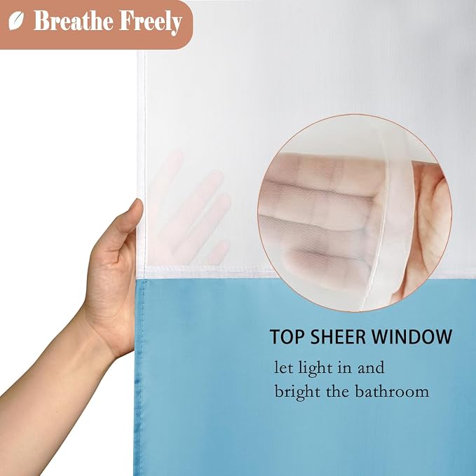 UFRIDAY Extra Long Shower Curtain with See Through Window, 72x84 inch Fabric Shower Curtain for Bathroom and Bathtubs,Machine Washable, Hotel Quality,Light Blue
