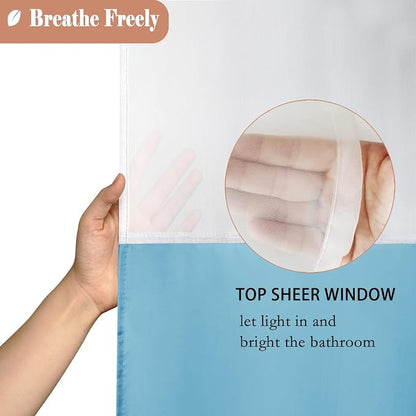 UFRIDAY 36x72 Inch Stall Shower Curtain with Mesh Window,Soft Fabric Solid Bathroom Curtain with Hooks, Weighted Hem, Heavy Duty, Water Repellent, Light Blue