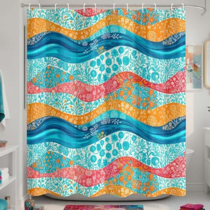 Boho Abstract Ocean Wave Beach Shower Curtain 72x72Inch