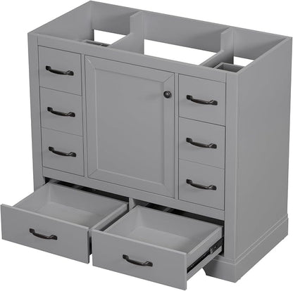 36" Bathroom Vanity Without Top Sink,6-Drawer Freestanding Cabinet Base with Multi-Functional Divider & Adjustable Shelf,Solid Wood MDF Vanity Only, Water Resistant,Grey