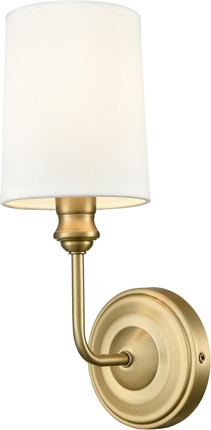 ML Lighting | Leena Collection | 99801-VB | Indoor 1 Light Wall Sconce in Vintage Brass with White Fabric Shade | Elegant and Versatile Design for Any Bathroom