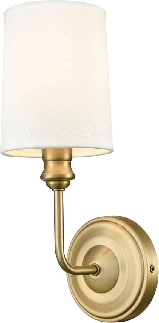 ML Lighting | Leena Collection | 99801-VB | Indoor 1 Light Wall Sconce in Vintage Brass with White Fabric Shade | Elegant and Versatile Design for Any Bathroom