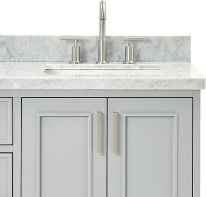 ARIEL Stafford 60-inch Bathroom Vanity with Sink,Solid Wood, 1.5-inch Italian Carrara Marble Countertop, Double Rectangular Porcelain Sink, 4 Soft Closing Doors, 6 Dovetail Drawers, Grey