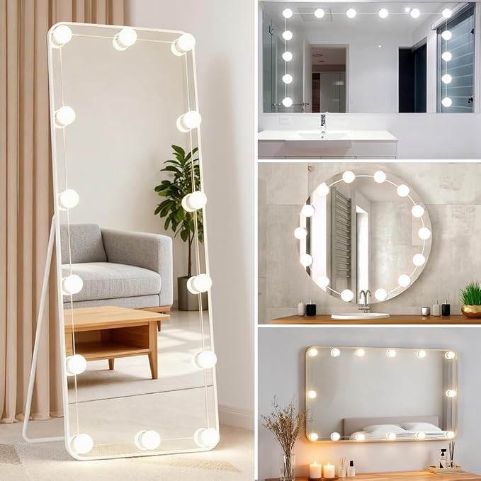 LED Vanity Lights for Mirror, Hollywood Style Vanity Lights with 10 Dimmable Bulbs, Adjustable Color & Brightness, USB Cable, Mirror Lights Stick on for Makeup Table Dressing Room (14 Lights)