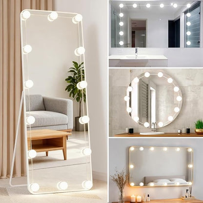 LED Vanity Lights for Mirror, Hollywood Style Vanity Lights with 10 Dimmable Bulbs, Adjustable Color & Brightness, USB Cable, Mirror Lights Stick on for Makeup Table Dressing Room (14 Lights)